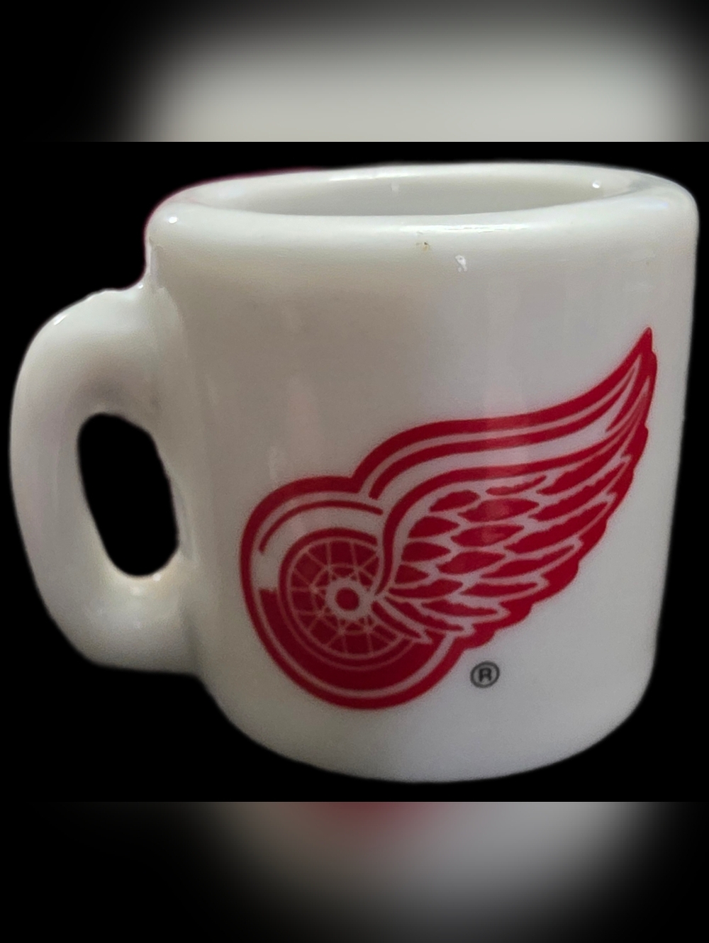 White Ceramic Mini Mug with Red Wing Logo